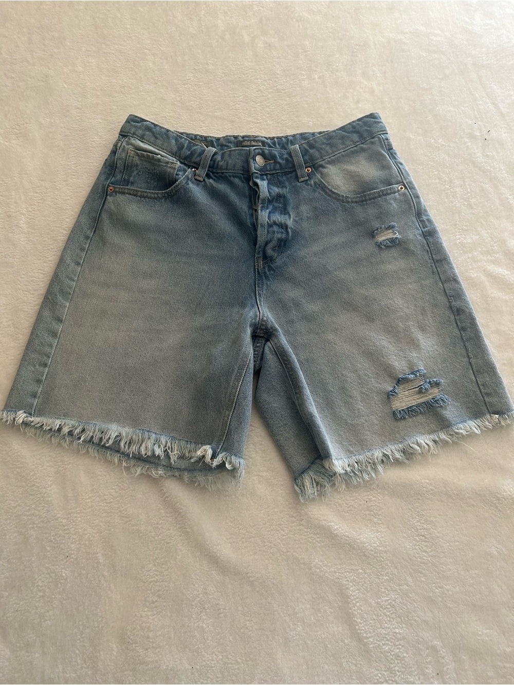 Wild Fable Y2K Grunge Distressed Longline Denim Shorts Size 12 - Picture 3 of 11